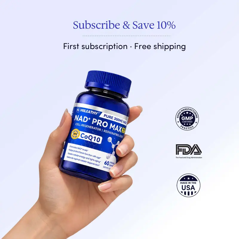 HIILEATHY NAD+ Pro Max Fruit Dietary Supplement - 300mg High Potency NAD+, CoQ10, Resveratrol, Black Pepper Extract - Energy Boost, Focus Boost, Heart Support - 60 Veggie Capsules, Made in USA, Healthy Aging Antioxidant Nutritional Supplement