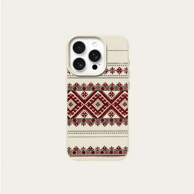 White lychee pattern red and white ethnic-style embroidered phone case, suitable for iPhone 17/16/15/14/13/12/11/X/XS/XS Max, a festive gift for friends, family, and yourself