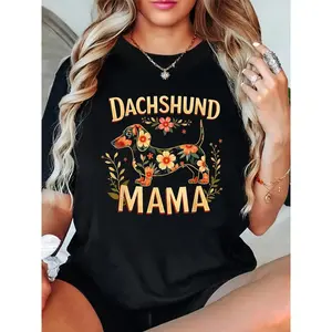 100% Cotton Funny Floral Dachshund Mama Gift for Dog Lovers Costume T-Shirt Women's vintage Summer vacation tops Graphic Tee