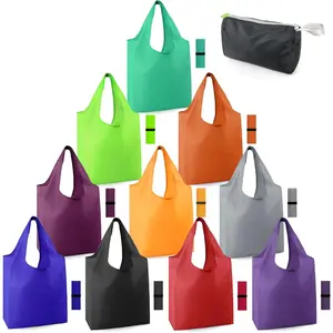 10 Pack Foldable Extra Large 50LBS Reusable Grocery Bags - Machine Washable Reusable Colorful Shopping Totes with Zipper Storage Pouch, Lightweight Polyester Fabric