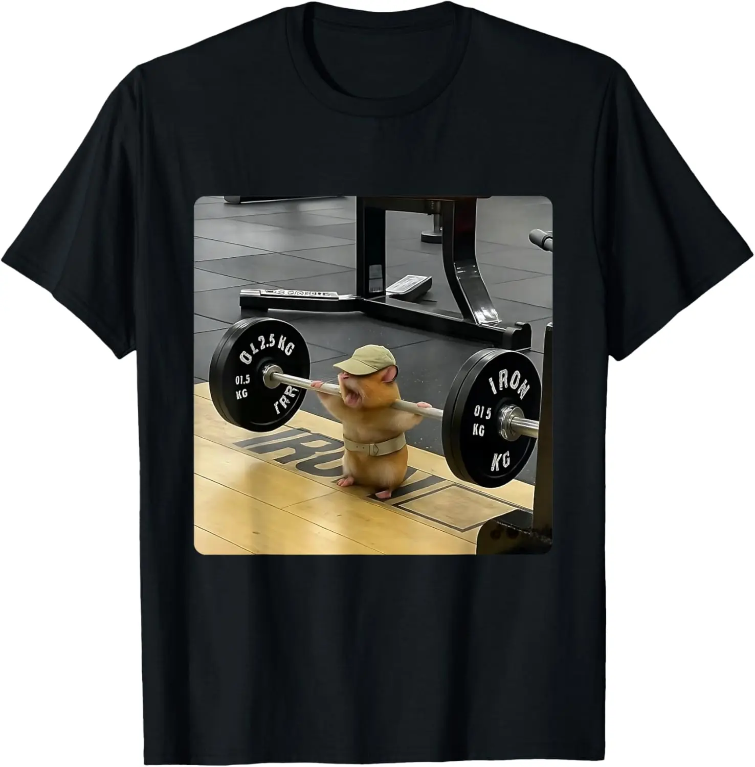 Men's Natural Pure Cotton Short-Sleeve Round Neck T-Shirt - Menswear, Soft Casual Sports Streetwear, Funny Cartoon Hamster Deadlift Meme Rat Weightlifting Print, Adult Gift