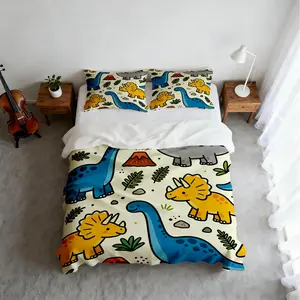 2/3PCS Cute Cartoon Dinosaur Duvet Cover Set, Kids Themed Decorative Bedding, Zipper Closure, All Season, Housewarming Birthday Christmas Valentine's Day Gift, No Filler