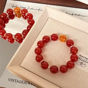 Red Agate and Yellow Resin Flower Bracelet | Attract Wealth | Ward off Evil and Protect | Emotional Harmony | Carefully Crafted for Health