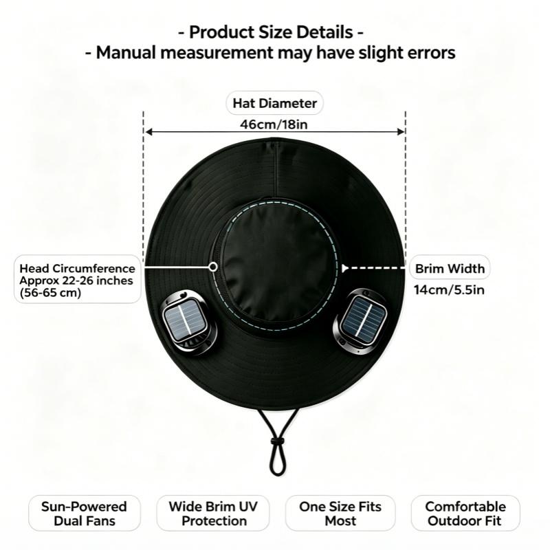 Unisex Polyester Solid Solar Power Fan Hat - USB Rechargeable, 3 Speeds, Adjustable, UPF 50+, Wide Brim, Waterproof, UV Protection, Breathable Mesh Sports Cap for Outdoor Fishing, Gardening, Hiking