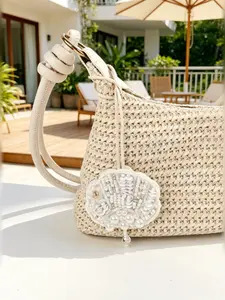 New Fashion Shell Bead Embroidered Bag Charm, Unique Handmade Floral Design, Perfect for Straw Bags and Beach Accessories