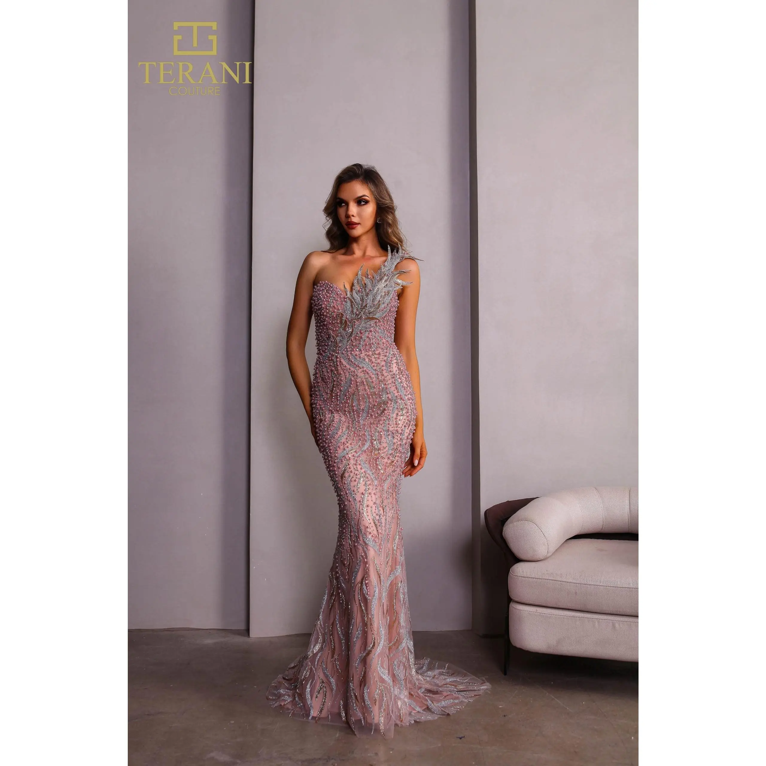 Asymmetrical Sleeveless Rose Gold Trumpet Pageant Dress
