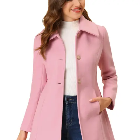 INSPIRE CHIC Single Breasted Turndown Collar Overcoat Vintage Winter Coat with Pockets
