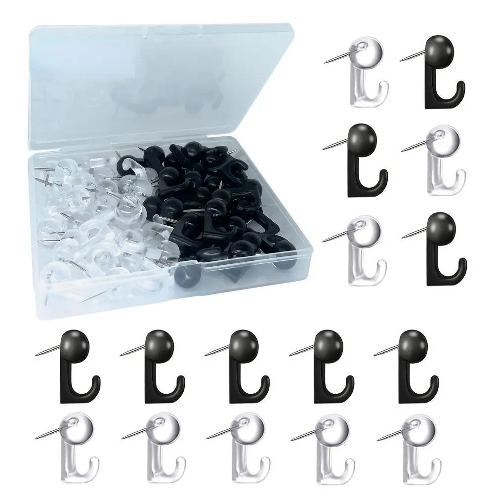 50pcs/set 2 in 1 Hook Shaped Thumbtack, Portable Mini Multipurpose Push Pin, Office Stationery & Supplies