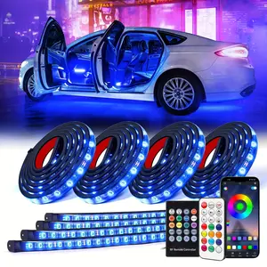 One Drag 4 Light Bar RGB Vehicle Bottom Ambient Light Kit with Music Mode and Sound Sync Function, Support APP and Wireless Remote Control, Suitable for 12V Cars, Vans, SUVs and Trucks, No Battery Required Car Decorations Halloween Christmas Must-have