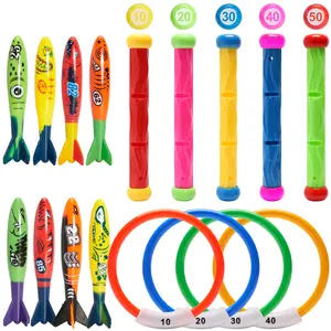 Summer Pool Party Must-Have 17 Pcs Diving Toy Bundle Torpedoes Sticks Rings Colorful Numbered Underwater Toys for Beach Pool Bathtub Swim Training Water Play Fun