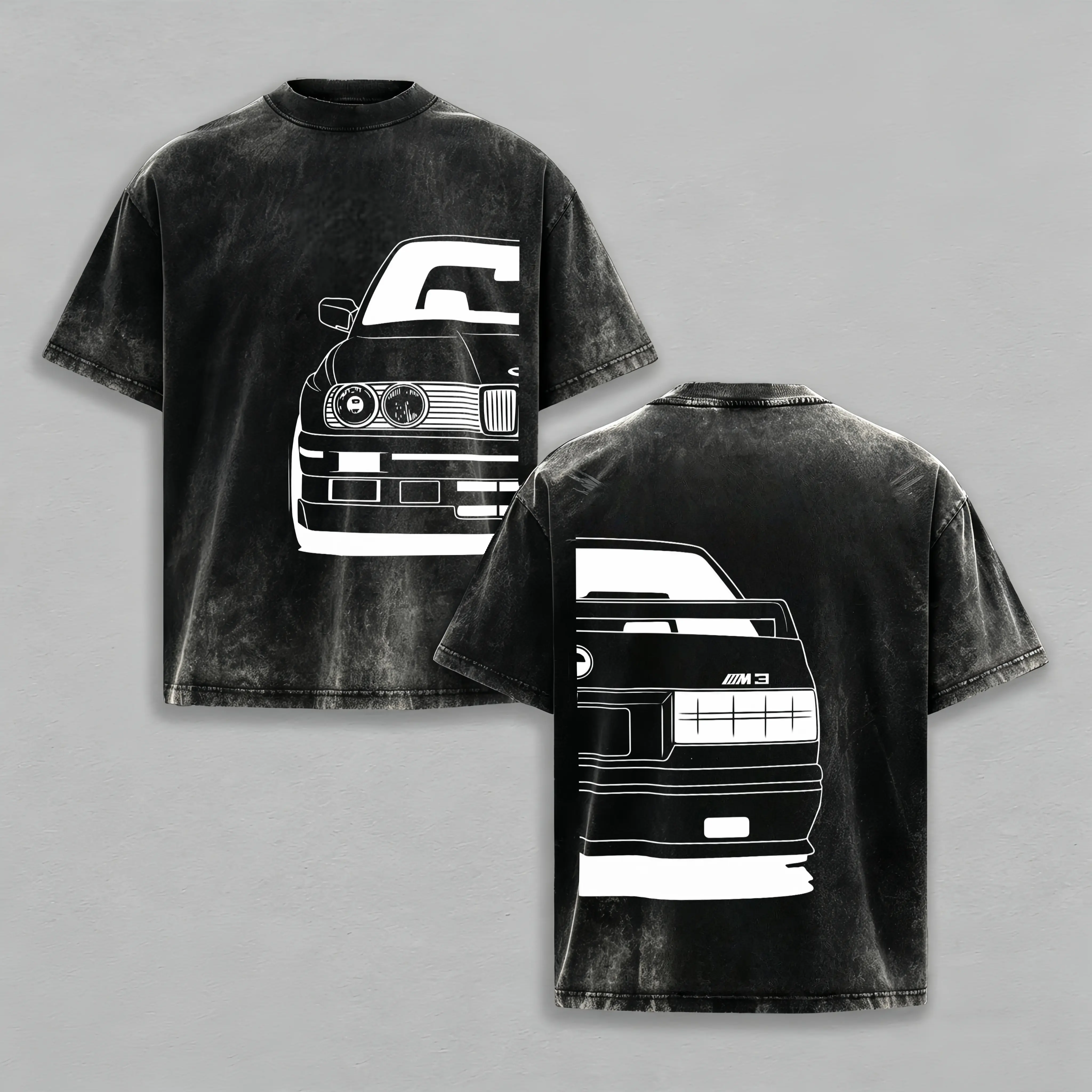 Vintage Washed E30 M3 Graphic T-Shirt, Double Sided Classic German Car Oversized Tee, Retro Automotive Streetwear For BMW Car Enthusiasts