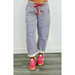 Lilac Striped Twill Barrel Pants (Reg & Plus)