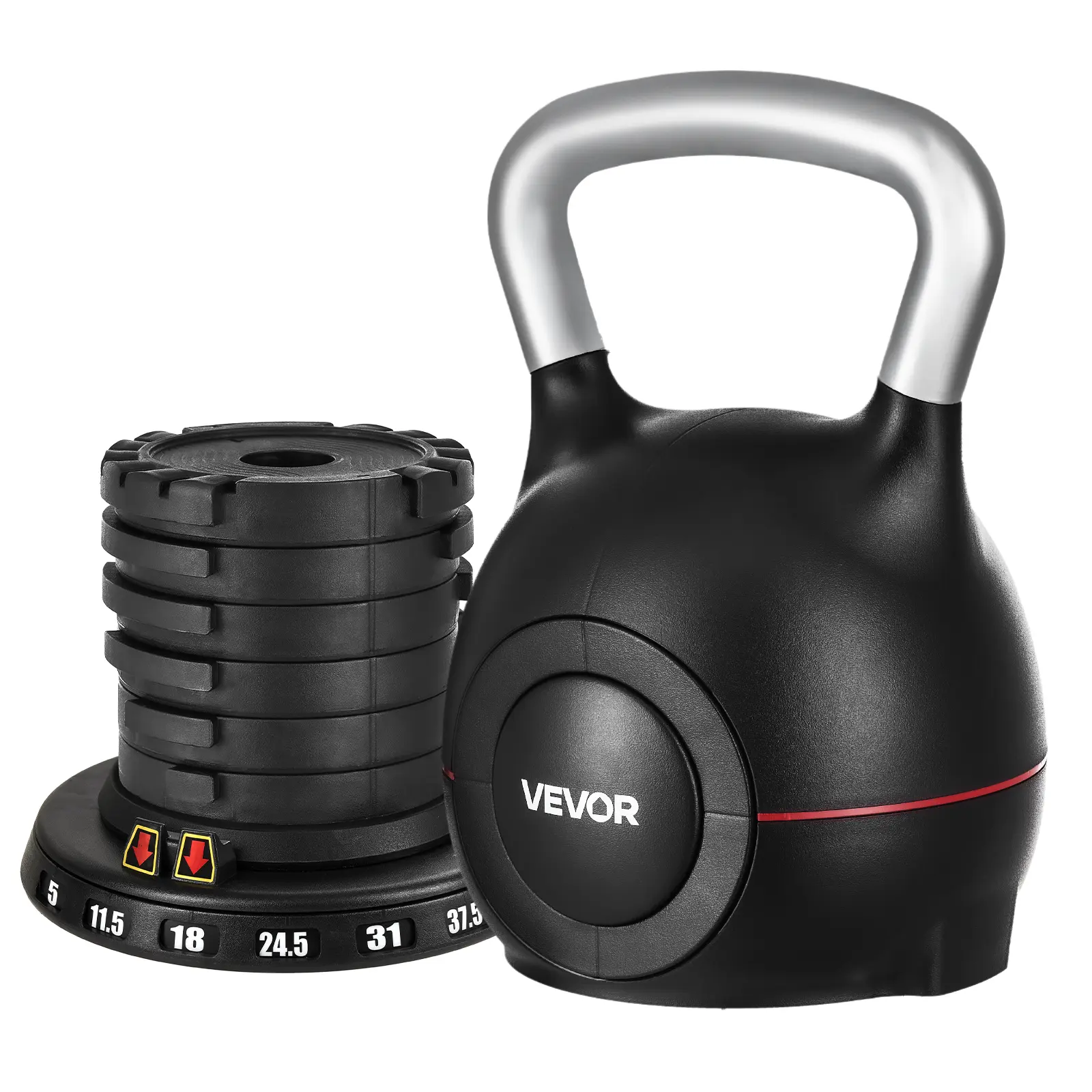 【SummerFinds】VEVOR Adjustable Kettlebell Weights, 7 Weight Levels (5,11.5,18,24.5,31,37.5,44 lbs), Die-Cast Aluminum & ABS Material, At-Home Strength Training Equipment for Grip Strength & Full-Body Cross-Training