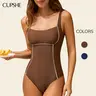 CUPSHE Women's Sculpting Square Neck High Waisted Swimsuit Bodysuit - Tummy Control, Contour Seam Slimming, Adjustable Tie Back Open Back, Solid Fabric, Mid Leg Cut 2026 Minimalist Beachwear for Active Beach Days, Comfortable Fit