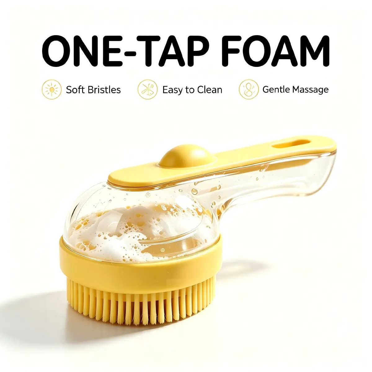 Silicone Dog & Cat Grooming Brush with Long Handle, Press-to-Dispense Shampoo, No Hair Damage, Deshedding Massage Tool for Short-Haired Pets, Tick-Resistant Durability