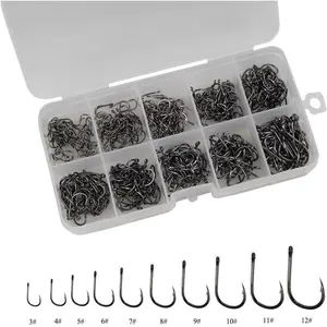 500-piece fish hook set with looped hooks and black handle 500-piece fish hook set with looped hooks and black handle