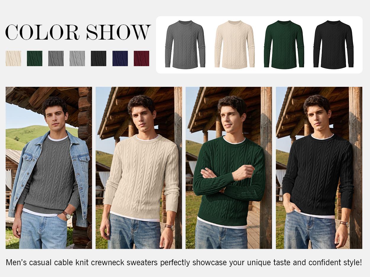 AUSELILY MEN Cloud Soft Jacquard Knit Sweater Men's Crewneck Textured Pullover Casual Fall Winter