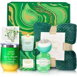 Birthday Gifts for Women, Mothers Day Gifts, Appreciation Gift Teacher & Nurse Get Well Soon Spa Retirement Gift Basket with Flannel Blanket for Mom, Grandma, Sister, Wife, Girlfriend, (green)