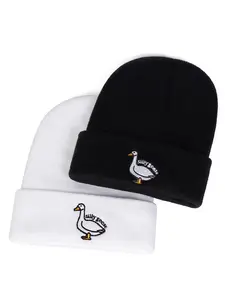 Unisex Silly Goose Embroidered Knit Turban Hat, Outdoor Sun Protection Cap, Travel Beach Vacation, Asymmetrical Fitted Design, Knit Hats