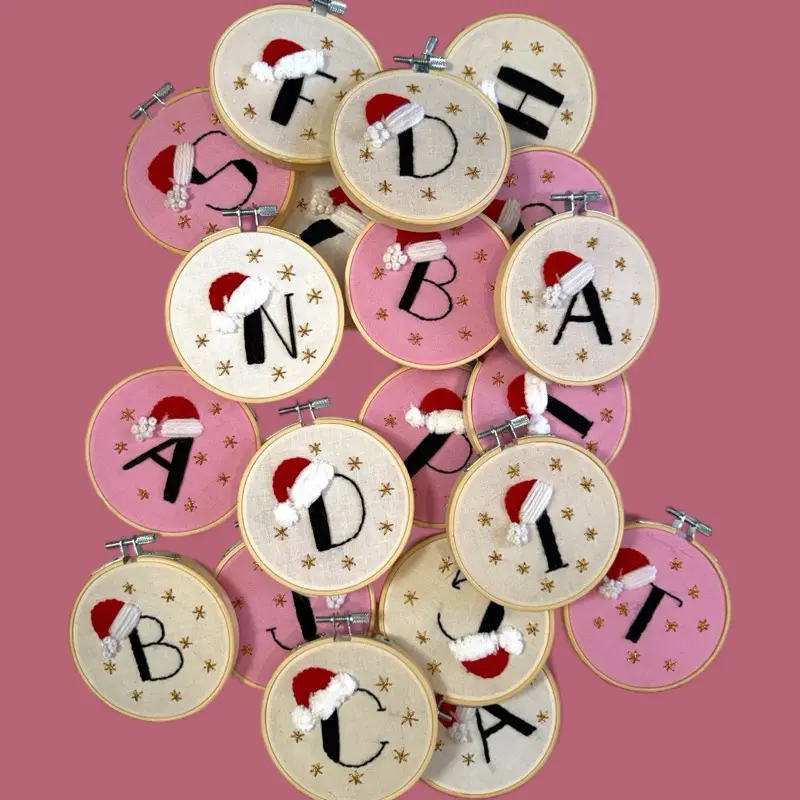 Hand Embroidered Initial Christmas Ornament | Custom Letter Decor