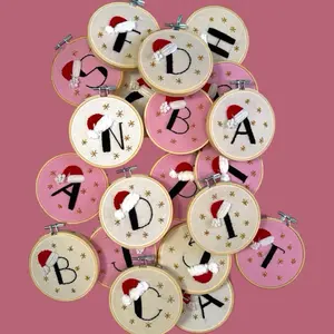 Hand Embroidered Initial Christmas Ornament | Custom Letter Decor
