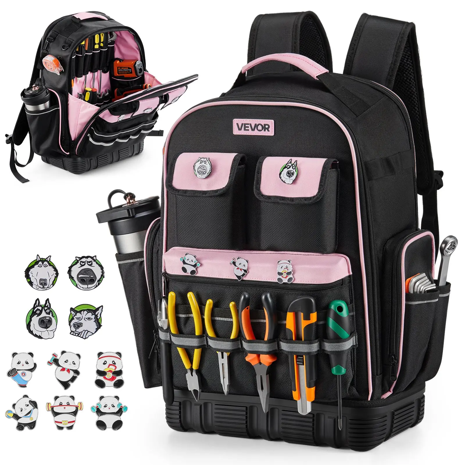 VEVOR Tool Backpack, 56 Pockets, Heavy-duty Tools Storage Organizer Work Bags with Laptop Compartment Molded Base, Electrician Jobsite Backpack for Electrician, Repairman, and HVAC Techs