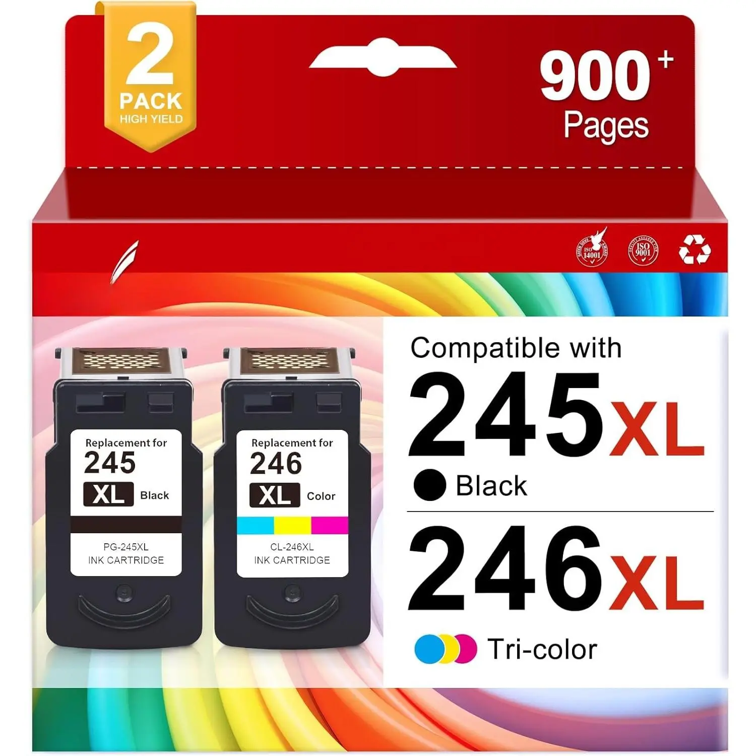 PG-245 XL/CL-246 XL Ink 245 246 Replacement for  245XL 246XL Combo Pack 245XL Ink Cartridges Compatible with Pixma MX490 MX492 MG2522 TR4520 MG3022 MG2520 TS3100 TS3122 TS3300 Printer 245 Ink