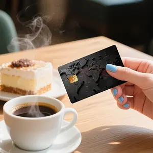 High-Grade Black And Red World Map Pattern Bank Card Credit Card Debit Card Transportation Card Room Key Card Skin Sticker Junk Journal Supplies