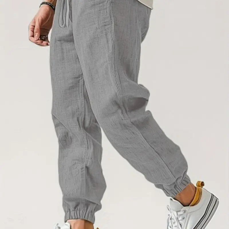 Men's Lightweight Linen Jogger Pants, Casual Elastic Waist Drawstring Trousers, Boho Comfy Trousers, Breathable Summer Beach Pants, Loose Fit Streetwear Joggers for Men, Casual Lounge Pants, Casual Outdoor Trouser, Jogging Pants