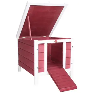 PawHut Small Wooden Rabbit Hutch Bunny Cage Guinea Pig Cage Duck House Dog House with Openable & Waterproof Roof, Red Animal Enclosure