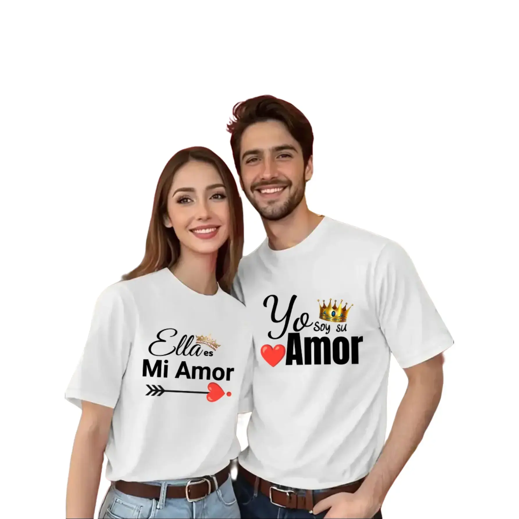 His Hers Yo Soy Amor T-Shirt Short Sleeve Heart Crown Design for Couples Romantic Valentines Day Gifts Soft Comfy Daily Date Outfits