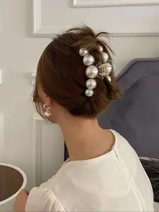 Faux Pearl Decor Hair Claw, Elegant Thick Long Hair Jaw Clips, Fashion Hair Accessories for Women & Girls