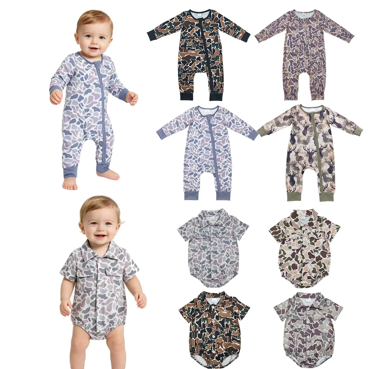Baby Boy Clothes – Camo Romper with Zipper | Winter Pajamas & Baby Hunting Clothes | Newborn Onesie Zip Romper for Little Adventurers