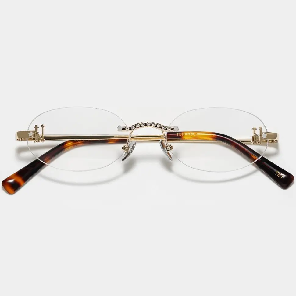 TIJN Rimless Rectangle Glasses for Women Men,Fashion Frameless Designer Shades Y2K Square Clear Glasses, Emblematic A 02