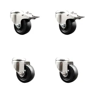 Service Caster SCC-SS316BHTTL20S314-SRS-2-S-2 Soft Rubber Swivel Bolt Hole Caster with 3 in. Black Caster Wheels - 316 Stainless Steel Casters - Set of 4