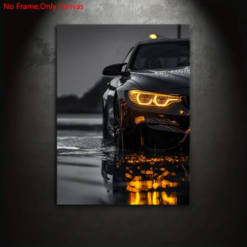 1 piece/set frameless canvas print poster, Artwork, realistic art, classic black performance car F82 M4, gift for vintage car culture enthusiasts, ideal for home decoration