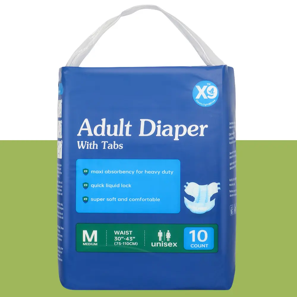 X9 Adult Disposable Diapers, M Size, Unscented Chlorine-Free, Clinically Tested Ultra-Thin Skin-Friendly, High Absorbency Leakproof for All Flow Strengths, 10-Count Incontinence Protection for Elderly, Diapers Adult Diapers