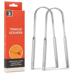 2 Pack Tongue Scraper for Adults,Professional Tongue Cleaner Tongue Brush for Oral Care & Hygiene, Reusable Tongue Scrubber with Dual Carved Handle, Reduce Bad Breath, Stainless Steel
