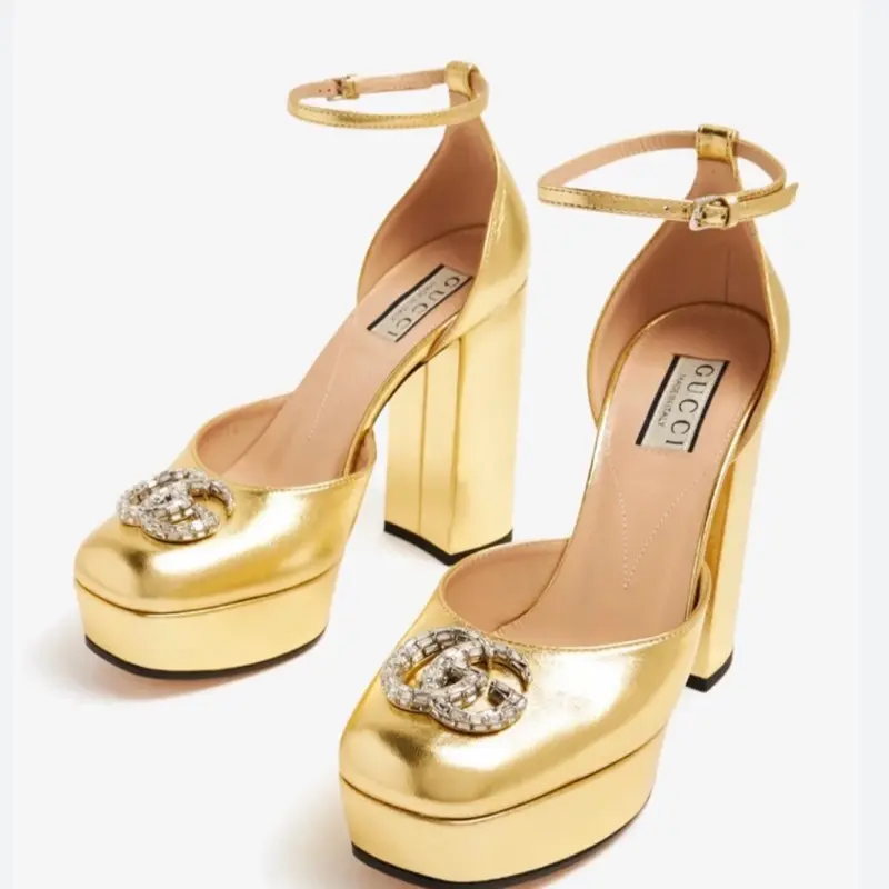 Gucci Leather Crystal Block Heels Pumps Size 38.5