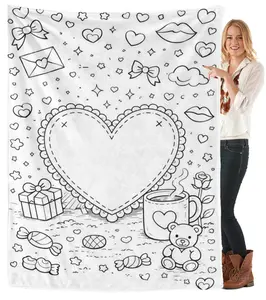 Custom DIY Coloring Flannel Blanket - Romantic Heart Design, 50x60 in, Soft Texture, Couple Gift, Flannel Blankets