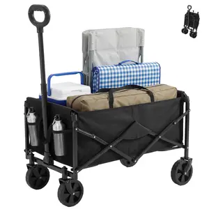 Collapsible Folding Wagon - 220 lbs Heavy-Duty All-Terrain Wheels Trolley, Portable Foldable Shopping Cart for Outdoor Camping, Shopping Trolley