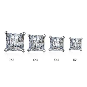 Square Cubic Zirconia Studs, Men's Earrings, Jewelry for Women, Exquisite 4-Prong Settings, Multi-Size Sets