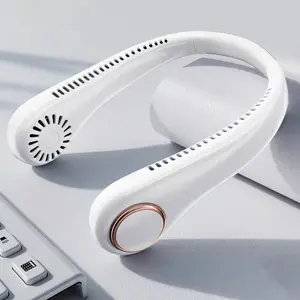 Trending Portable neck fan lightweight hands-freepersonal cooler with 3 speeds, 4000mAh rechargeablebattery, adjustable fit for travel and office use