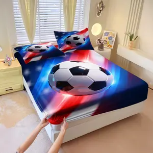 3Pcs 3D Football-Themed Bedspread Set, Bedding Set with The American Flag As The Background, Suitable for Bedroom Decoration of Football Fans with A Trendy Personality, Skin-Friendly and Soft, No Filling, Complete Set