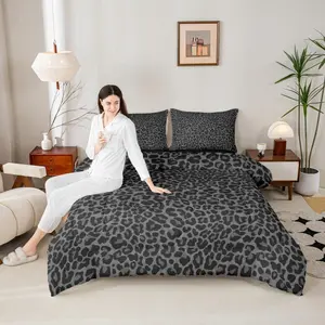 Leopard Print Comforter Set,Pieces Cheetah Print Comforter,Soft Black and Grey Wild Animal Skin Texture Bedding Set for All Season