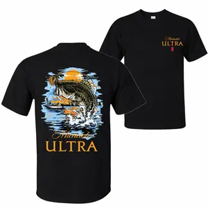 Men's Graphic Shortsleeve Menswear Top - Pure Cotton Crewneck Streetwear Shirt, Unisex Casual Wear for Spring and Summer, Outdoor Beer Print Design
