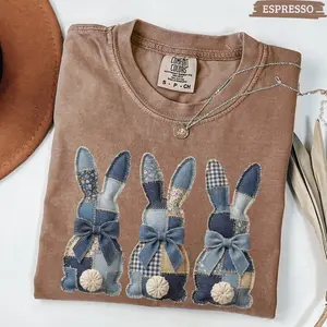 Comfort Colors Easter Bunny PRINTED T-shirt, Faux Patchwork Bunny T-shirt, Grandmacore Easter Tshirt, Eater Bunny Tee