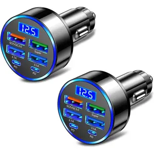6 Ports Fast Car Charger with Voltage Monitor,Car Cigarette Lighter USB Charger (PD+QC3.0) Compatible with iphone13/14/15 & Most Android Models,Car Must Haves USB C Car Charger (2PCS)