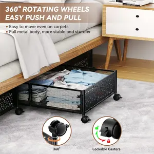 Under Bed Storage, Under the Bed Storage Containers with Wheels, Under Bed Shoe Storage Organizer Drawer, Tool-free Assembly Metal Underbed Storage Containers for Bedroom Clothes Shoes Blankets -2Pack Pink Boxes