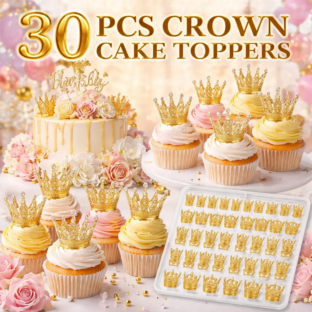 30 Pack Gold Mini Crowns for Flower Bouquets & Cake Toppers – 3 Styles Pearl Tiara Princess Crowns for Wedding, Baby Shower, Birthday Party, Bridal Shower, and Cake Decor – Elegant Crown Picks for Floral Arrangements, Party Favors, and Girl's Celebrations